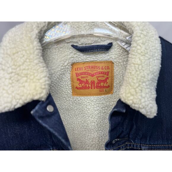Levi’s Sherpa Denim Jacket L | Cozy Fall Layering Retro 90s Vibe - Picture 3 of 12